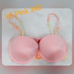 VS Pink 34D pink orange push up lace
